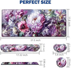 Large Mouse Pad + Keyboard Wrist Rest Set, Extended Gaming Mousepad (31.5X11.8 inch) with Non-Slip Rubber, Ergonomics Memory Foam Mouse Wrist Rest Support, Pink Peony Pattern XXL Desk Pad - Image 2