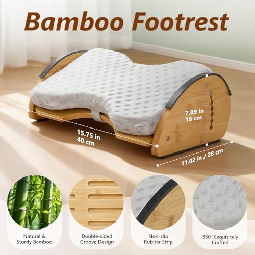 Foot Rest Under Desk, Under Desk Footrest, Foot Stool for Couch, Office Home, Gaming, 4-in-1 Bamboo Desk Foot Rest with 6 Adjustable Heights & Massage Cushion & Relieve Pressure on Legs, Waist & Back - Image 3