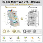 Rolling Utility Cart with 4 Drawers, Craft Organizer and Storage Carts with DIY Divider, Lockable Wheels Storage Organizer for Art Supplies, Store for Brushes & Paints & Artifacts, White - Image 5