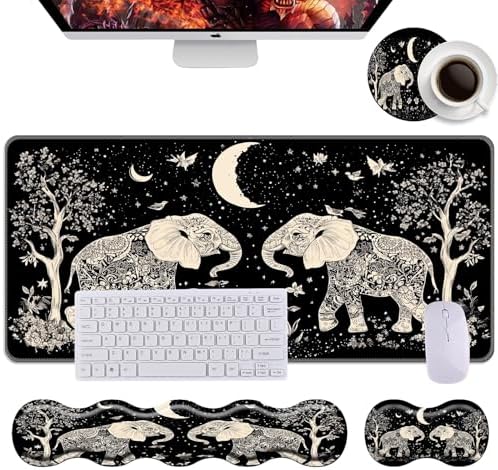 Keyboard Wrist Rest+Mouse Wrist Pad+Desk Pad Set,Memory Foam Ergonomic Easy Typing Pain Relief for Computer Laptop Office Home - Cute Elephant by DSRGRGFDJ