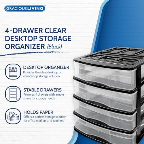 Gracious Living 4-Drawer Desktop/Countertop Storage Organizer, Black/Clear - Image 4