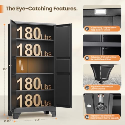 Yizosh Metal Pantry Cabinet, 75" Kitchen Pantry - Image 2