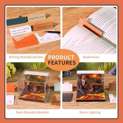 3D Calendar 2027,Time Piece Calendar 2027,Cute Dinosaur 3D Art Notepad Calendars,3D Memo Pad,Tear Away Calendars,Christmas Gift,New Year Gift,paper sculpture calendar (Flaming T-Rex) - Image 4