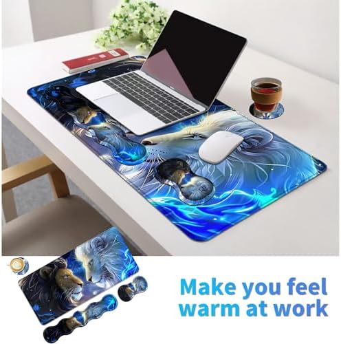 4Pcs Memory Foam Keyboard Wrist Rest Desk Mat Set, Black White Tiger - Image 6