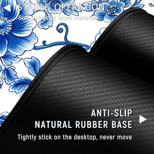 Large Gaming Mouse Pad+ Keyboard Wrist Rest Set, Ergonomics Memory Foam Mouse Mat Wrist Rest Support for Home Office, Waterproof Extended Mousepad 31.5x11.8in, Blue Flowers White Desk Pad - Image 3