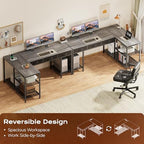 PRAISUN 55 Inch L Shaped Office Desk with Power Outlets and Type-C Port, Large Computer Gaming Desk with 3 Fabric Drawers, Mesh Shelves, Corner Study Work Writing Desk, Grey - Image 4