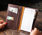 Server Book Organizer with Zipper Pocket, Genuine Leather Restaurant Guest Check Presenters Card Holder for Waitress, Waiter Accessories Fit Server Apron - Brown - Image 2