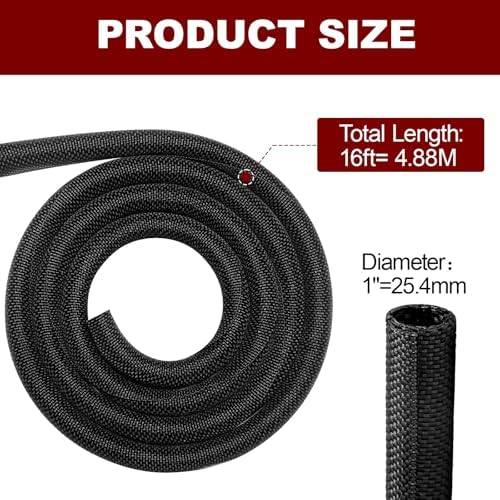 Automotive Wire Loom High Temperature Braided Wire Loom, Split-Sleeve Heat Resistant Wiring Loom Cord Cover for Harness Wires, Self-Wrapping Heavy Duty Sheathing Cable Management Black（16ft-1inch ） - Image 5