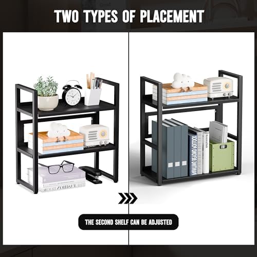 Brakki Desk Shelf Organizer, 2-Tier Desktop Bookshelf, Small Office Shelf - Image 6