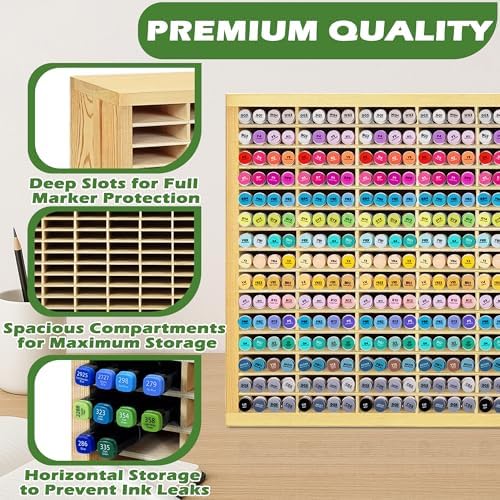 PROLEE Marker Storage Organizer for 360 Markers,Wooden Alcohol Marker Holder with 90 Slots,Markers Pens Pencils Art Supply Storage Rack for Desk Home Classroom Office Decor - Image 4