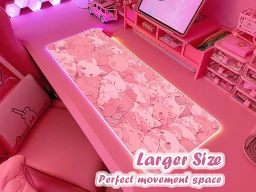 JMIYAV Pink RGB Gaming Mouse Pad 31.5x12 Inch PC XL Large Extended Glowing Led Light Up Desk Pad Non-Slip Rubber Base Computer Cute Mousepad Mat Desk Accessories Gaming Setup Dreamy Cats - Image 2
