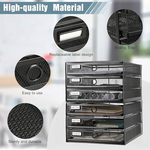 Zhanmai 2 Pack Black Desk Organizer Total Wire Mesh with Drawer, 3 Tier - Image 4