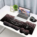 Large Gaming Mouse Pad, Keyboard Wrist Rest pad + Mouse Wrist pad + Coaster Set Extended Waterproof Non-Slip Table mat Suitable for Home Office Learning Games - Rose Gold Glitter Black Psalm46:10 - Image 2