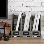 MyGift Gray Wood Magazine Holder with 3 Compartments & Chalkboard Labels - Image 2