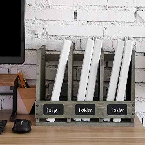 MyGift Gray Wood Magazine Holder with 3 Compartments & Chalkboard Labels - Image 2