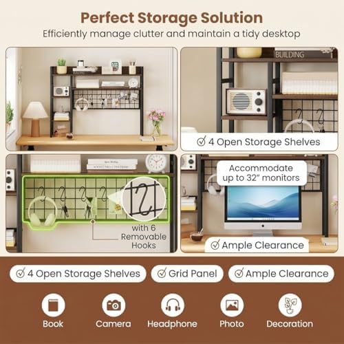 POWERSTONE Desktop Bookshelf for Monitors up to 32", Rustic Brown - Image 4