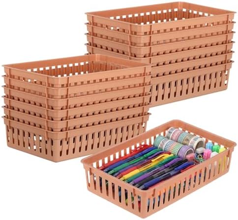 Wenqik Set of 12 Small Plastic Baskets for Organizing, Brown by Wenqik