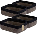 MiniArk Large Shallow Organizing Baskets 15x11x5.1 Inches - Rope Woven Storage Bins for Bathroom, Shelves, Cube Closet, Black Woven Brown 4 Packs by MiniArkStorageBasketsHome