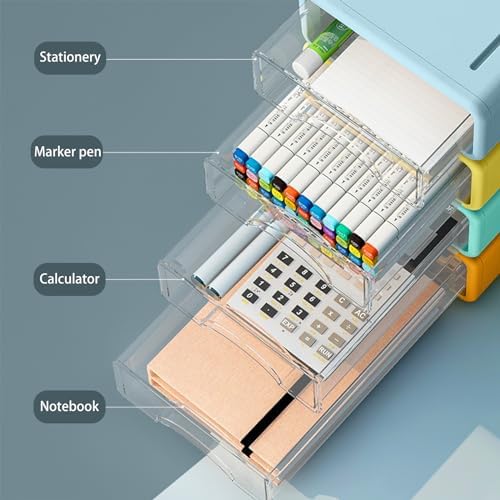 Desk Organizer with Drawers, Stackable Storage Drawers with Compartments Desktop Organization for Office Supplies, Makeup, Pencils, Tape, Erasers, Paperclips, Chargers (2S1M) - Image 4