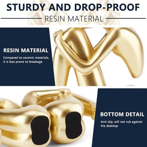 Gold Bookends Book Ends, Unique Decorative Girl Thinker Design,Non-Slip Home Office Bookshelf Decor, Modern Book Holder for Shelves, Heavy Duty Resin Book Stopper for Books,2Piece - Image 3