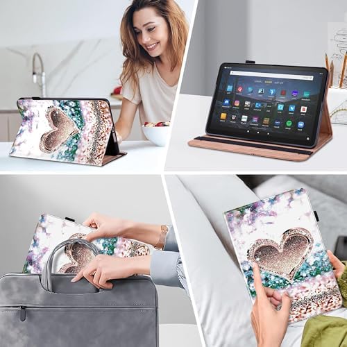 Case for Amazon Kindle Fire HD 10 & 10 Plus Tablet (13th/11th Generation, 2023/2021) 10.1" - PU Leather Flip Case with Elastic Band & Card Slots, Multi-Angle Stand Cover - Diamond Peach - Image 5