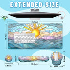 Boho Sun Desk Mat Set Stained Glass Sea Coastal Sunset Large Mouse Pad with Wrist Rest 4in1 Desk Mat for Desktop Ergonomic Computer Desk Arm Wrist Anti-Slip Computer Mouse Pad Home Office Gaming - Image 2