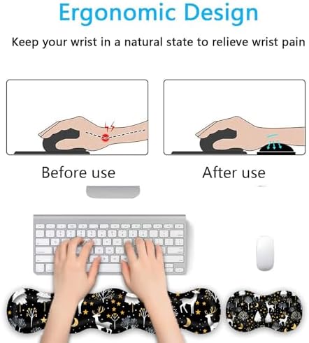 Keyboard Wrist Rest Set,Memory Foam Wrist Support Mouse Pad,31.5"x11.8" Desk Mat for Comfortable Typing & Pain Relief,Non-Slip Base for Office & Home Use - Cute Training Deer and Trees - Image 4