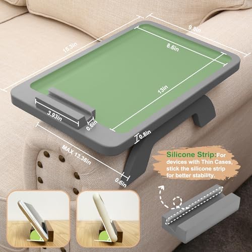 SINWANT Couch Armrest Table with 360° Rotated Phone Holder,Gray Bamboo - Image 5