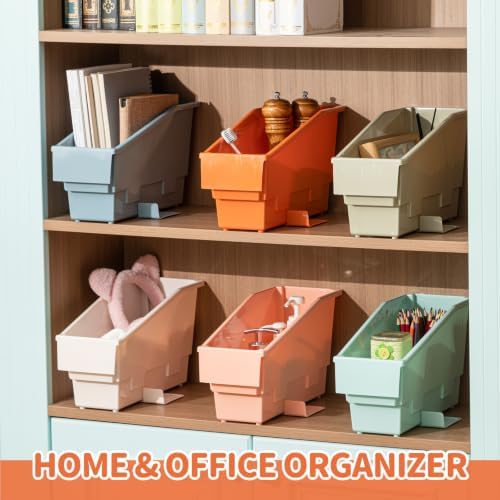 Geetery 12 Pack Non-Tip Book Bins with Stabilizer Wings,lables, Earth Tone - Image 5
