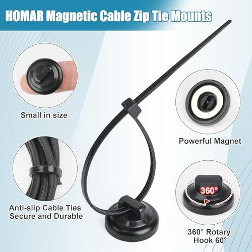24Pcs Magnetic Zip Tie Mount 100Pcs Cable Ties,Zip Tie Base Holder Set - Image 2