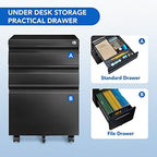 FLEXISPOT 3-Drawer Metal Mobile Filing Cabinet for Home Office - Under Desk Storage with Lock Keys - Legal/Letter/A4 File Organizer - Fully Assembled Except Wheels - Black - Image 4