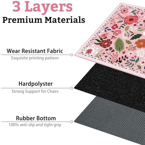 Office Chair Mat for Hardwood & Tile Floor,Boho Floral 36"x48" Computer Chair Mat for Rolling Chairs Carpet,Under Desk Non Slip Gaming Rug,Low-Pile Rubber Backing Large Protector Mat(Pink) - Image 3