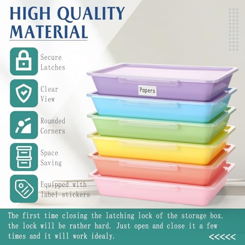 Tinlade 12 Pcs Classroom Paper Storage Bins with Lids, Macaron, 13x10in - Image 3
