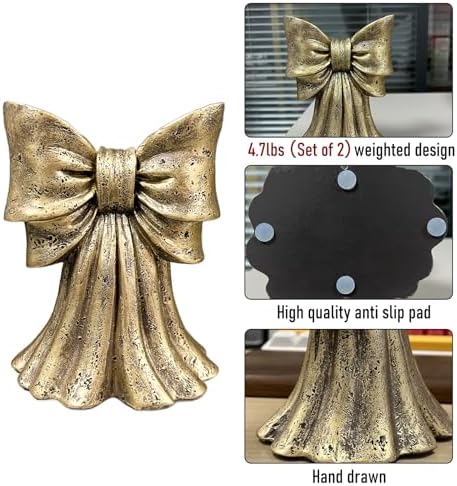 Vintage Gold Bow Book Ends Set of 2 Heavy Duty Bookends for Large & Heavy Books, Decorative Gold Bookends for Shelves, Desk & Home Office, Classic Vintage Decor Book Stoppers - Image 5
