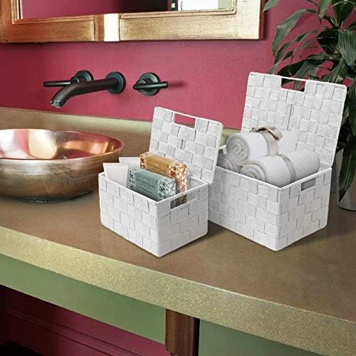 Sorbus Storage Basket with Lid, 3-Piece Woven Set for Shelves (White) - Image 4