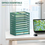 OUTWOLF 10 Tier Paper Organizer - Letter Tray Mesh Desk File Organizer with Handles for Office School Desktop, Green - Image 2