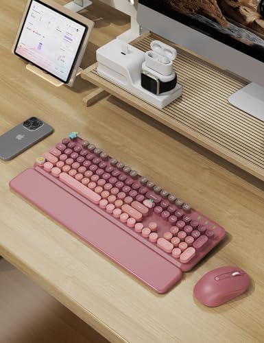 Wireless Keyboard and Mouse Combo, Cute Typewriter, Magnetic Wrist Rest - Image 2