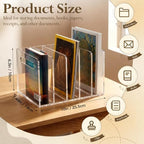 Didaey 2 Pcs Acrylic Magazine File Holder, 5 Vertical Compartments Desk Sorter Organizer Magazines Documents Books Accessories Clear Folder Rack Binder for Office Home (B5,5 Sections,Clear) - Image 2