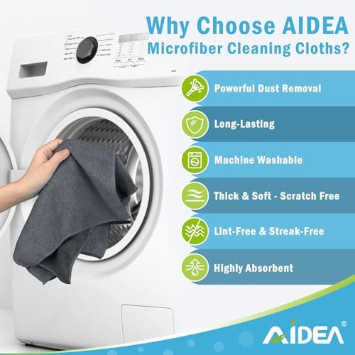 AIDEA Gray Microfiber Cleaning Cloth-100PK, Cleaning Rags 12"x12" Absorbent - Image 3
