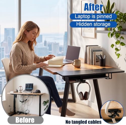 Novabright 30" x 12" Desk Extender Tray with Side Storage Rack Heavy Duty Desk Extender Under Desks Laptop Mount Keyboard Extenders for Desks with a Concealed Storage Area for Cable & Earphone (Black) - Image 3