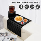 GHKINMAL Couch Arm Tray with Cup Holder,Fits Arm 6.3"+Wider,Black Bamboo - Image 2