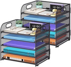 Cawukege 2 Pack 5 Tier Paper Organizer, Letter Tray with Handle, Mesh Desk Organizer, Metal File Organizer, Office Desk Accessories for Home, Office, Classroom, School -Grey by Cawukege