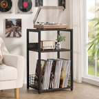 LELELINKY Large Rustic Grey Record Player Stand, 3 Tier 18" Wide Big End Table with Vinyl Storage Up to 130 Albums, Industrial Turntable Printer Tables, Modern Side Tables for Living Room, Office - Image 4