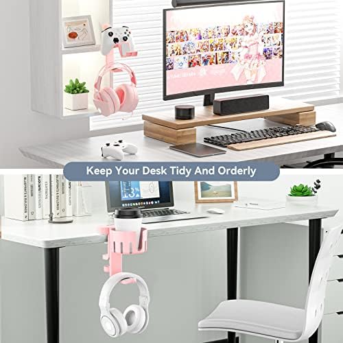 KDD Rotatable Headphone Hanger - 3 in 1 Under Desk Clamp Controller Stand Replaceable Cup Holder - Compatible with Universal Headset, Controller, Cup(Pink) - Image 7