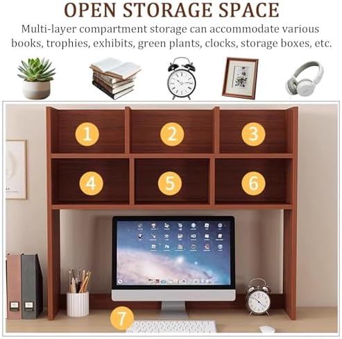 Dorm Desk Hutch, Wooden Desktop Shelf Organizer with 6 Cubbies for Computer Desk, Office, Dorm, Bedroom, White(70/80cm Length) - Image 4