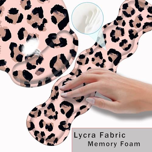 Mouse Pad,Large Pink Desk Mat, 4in1 XXL Mousepad + Keyboard Wrist Rest+Mouse Wrist Rest+Coaster Set with Ergonomic Desk Pad for Home Office Table Computer-Cute Leopard - Image 5