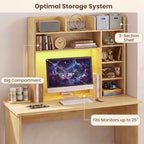 LDAILY Desktop Bookshelf with LED Lights, 35.5’’ Wooden Desk Shelf with 8 Cubes & 3 Adjustable Storage Shelves, 5-Tier Desk Hutch for Dorm College Office Computer Monitor Up to 25’’(Burlywood) - Image 4
