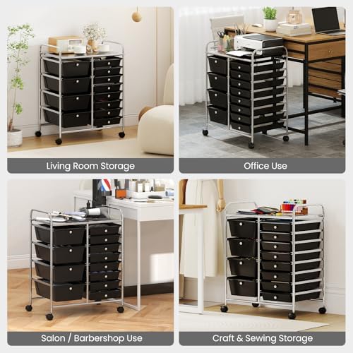 Giantex 12 Drawer Rolling Cart with Drawers, Storage Organizer Cart for Classroom Office School Teacher, Mobile Drawer Cart for Tools, Crafts, Small Printer, Black - Image 6
