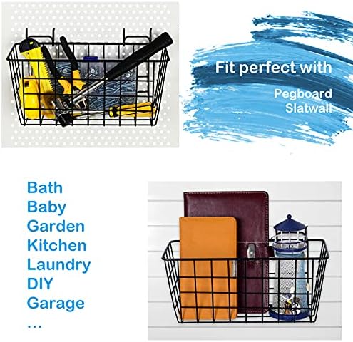 4 Pack Pegboard Baskets, Black Metal Shelves Hooks to 1/8" and 1/4" Hole Peg Boards, Peg Board Baskets Bins Set - Organize Tools Workbench Accessories Garage Storage Wall Mount Organizer Attachments - Image 4