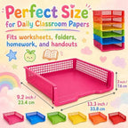 6 Pcs Colorful Turn in Trays Classroom, Stackable Paper Bins for Classroom, 13x9x2.8 inch Plastic Baskets Desktop Organization System Office (Colorful) - Image 2